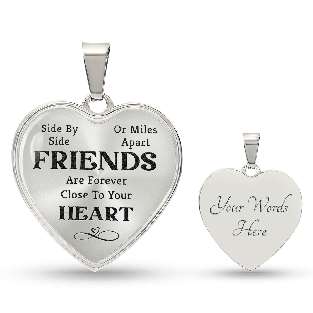 Side By Side Friends Graphic Heart Necklace - Engraved Heart Pendant with Gift Box, Friendship Gift for Best Friend