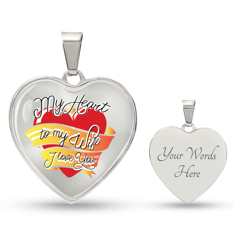 To My Wife Heart Graphic Heart Necklace - Engraved Heart Pendant with Gift Box, Anniversary Gift for Wife