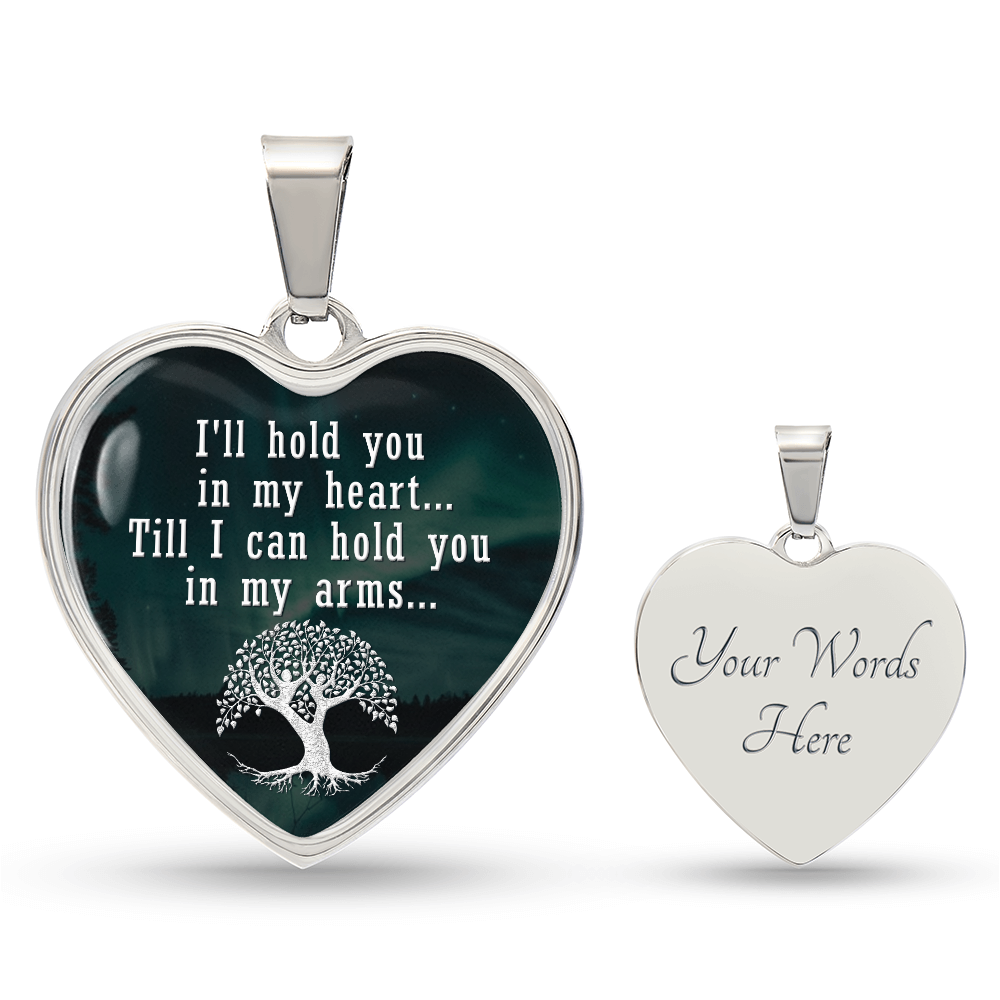 I'll Hold You In My Heart Graphic Heart Necklace - Engraved Heart Pendant with Gift Box, Anniversary Gift for Partner