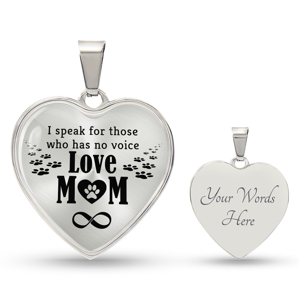 I Speak For Those Love Mom Graphic Heart Necklace - Engraved Heart Pendant with Gift Box, Gift for Mom