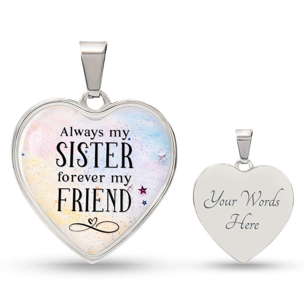 Always My Sister Graphic Heart Necklace - Engraved Heart Pendant with Gift Box, Birthday Gift for Sister