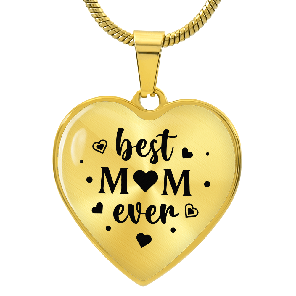Best Mom Ever Graphic Heart Necklace - Engraved Heart Pendant with Gift Box, Christmas Gift for Mom