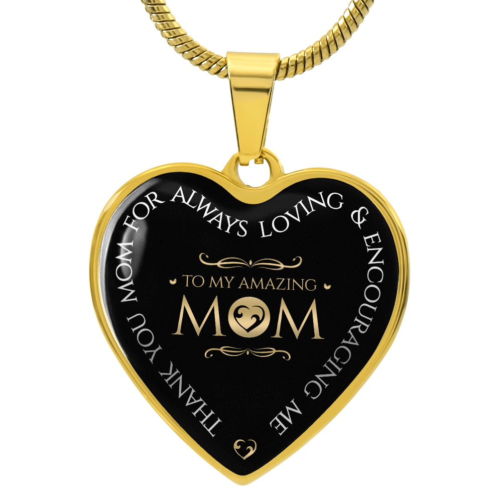 To My Amazing Mom Graphic Heart Necklace - Engraved Heart Pendant with Gift Box, Thank You Gift for Mom