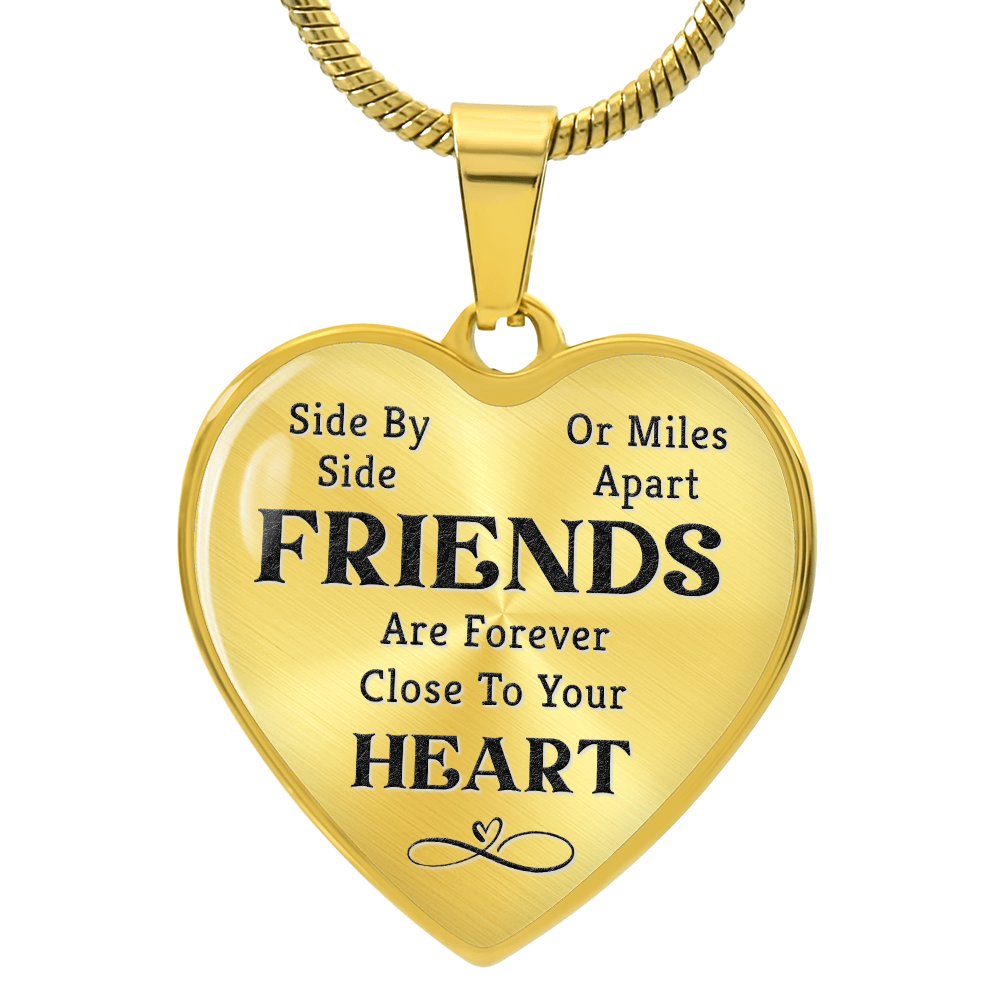 Side By Side Friends Graphic Heart Necklace - Engraved Heart Pendant with Gift Box, Friendship Gift for Best Friend