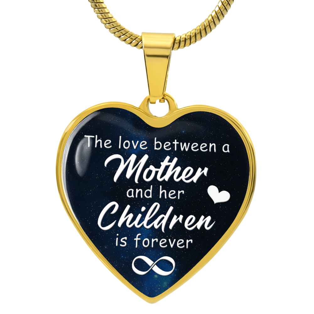 The Love Between Mother And Children Graphic Heart Necklace - Engraved Heart Pendant with Gift Box, Gift for Mom From Children