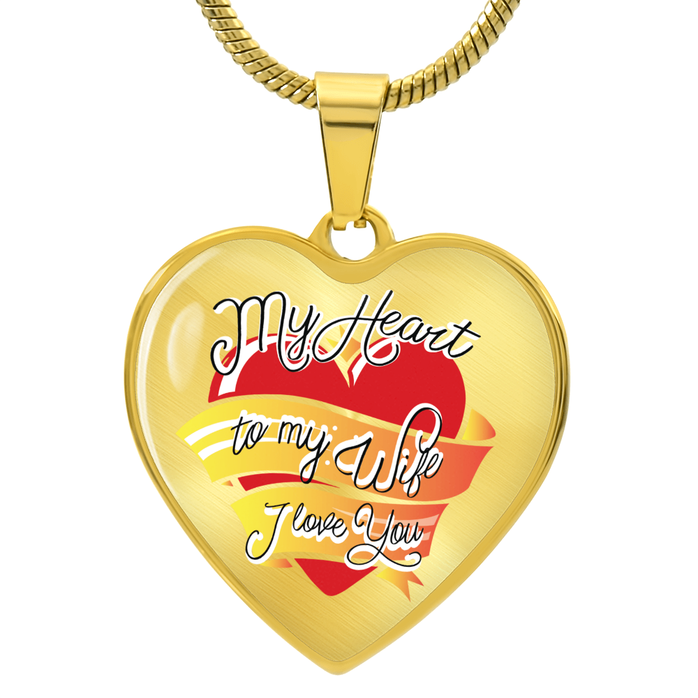 To My Wife Heart Graphic Heart Necklace - Engraved Heart Pendant with Gift Box, Anniversary Gift for Wife