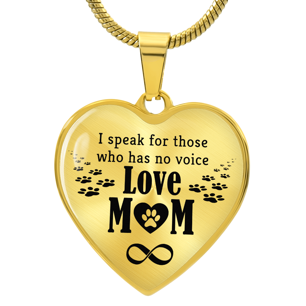 I Speak For Those Love Mom Graphic Heart Necklace - Engraved Heart Pendant with Gift Box, Gift for Mom