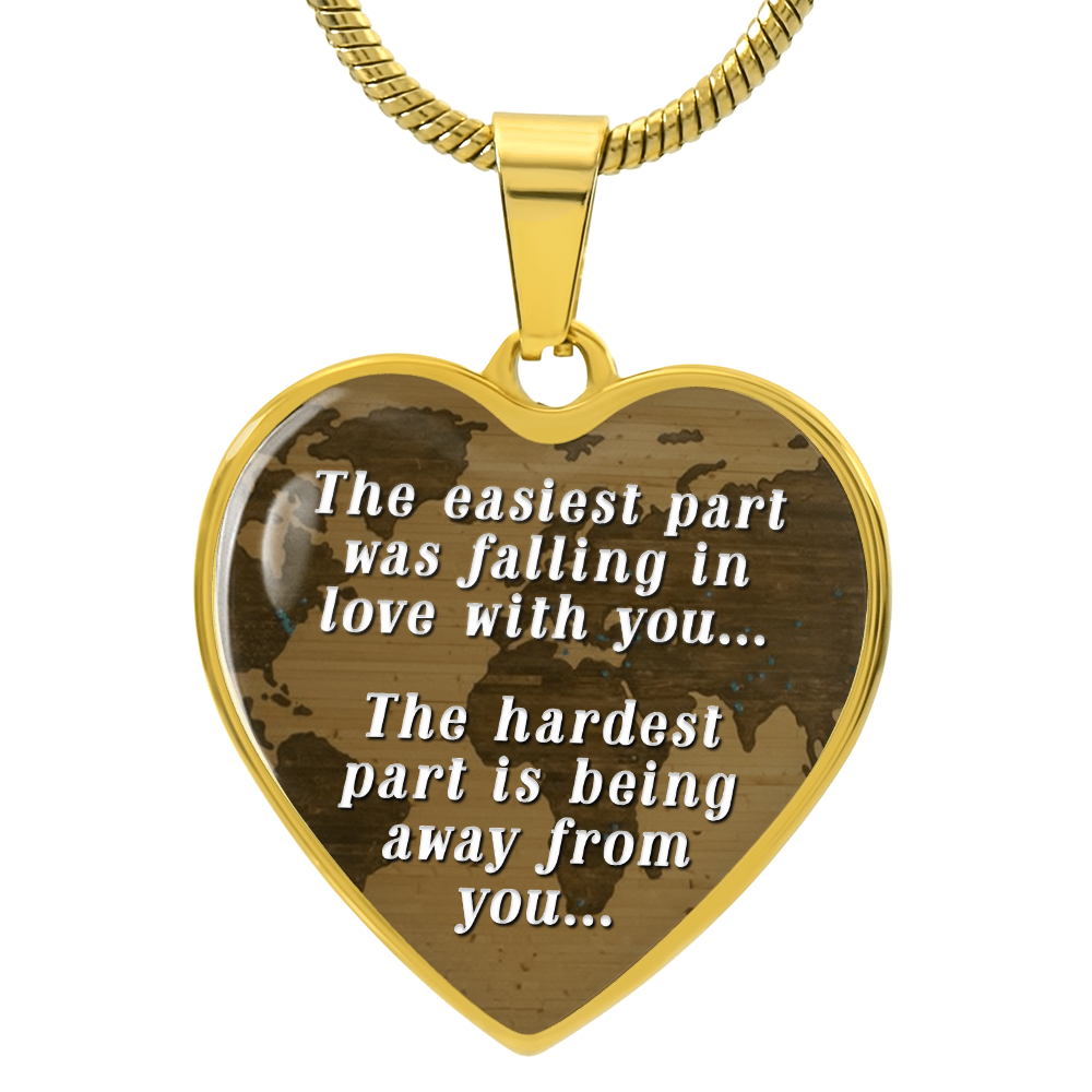 The Easiest Part Was Falling In Love Graphic Heart Necklace - Engraved Heart Pendant with Gift Box, Long Distance Gift for Partner