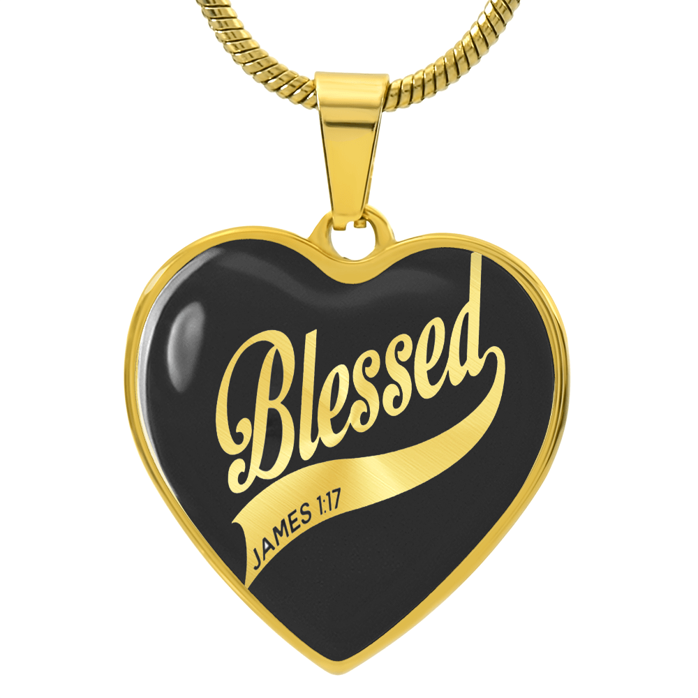 Blessed Graphic Heart Necklace - Engraved Heart Pendant with Gift Box, Faith Gift for Her
