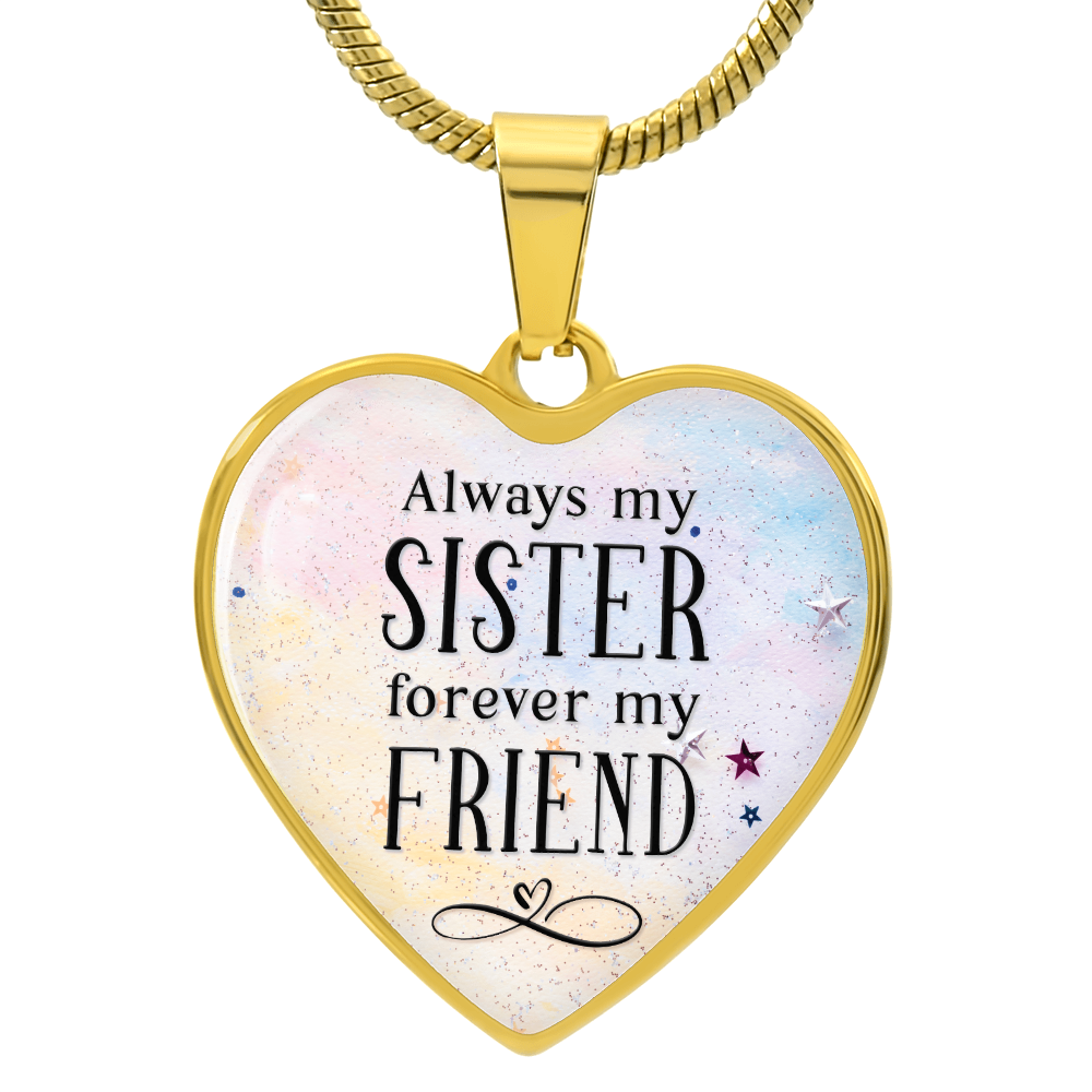 Always My Sister Graphic Heart Necklace - Engraved Heart Pendant with Gift Box, Birthday Gift for Sister
