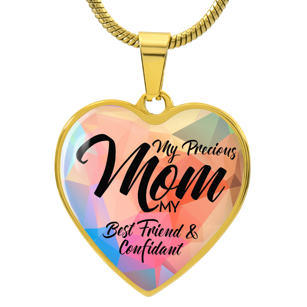 My Precious Mom Graphic Heart Necklace - Engraved Heart Pendant with Gift Box, Mother's Day Gift for Mom