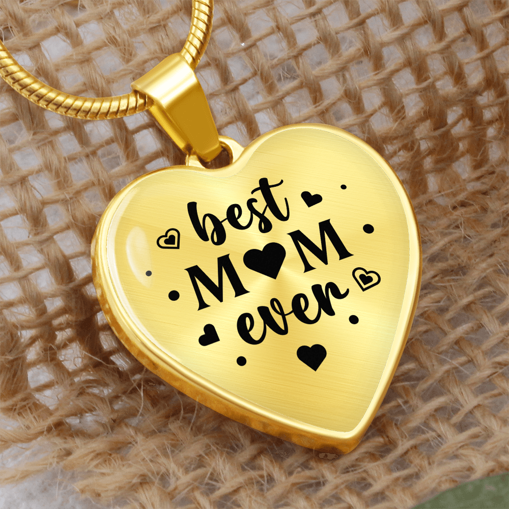 Best Mom Ever Graphic Heart Necklace - Engraved Heart Pendant with Gift Box, Christmas Gift for Mom