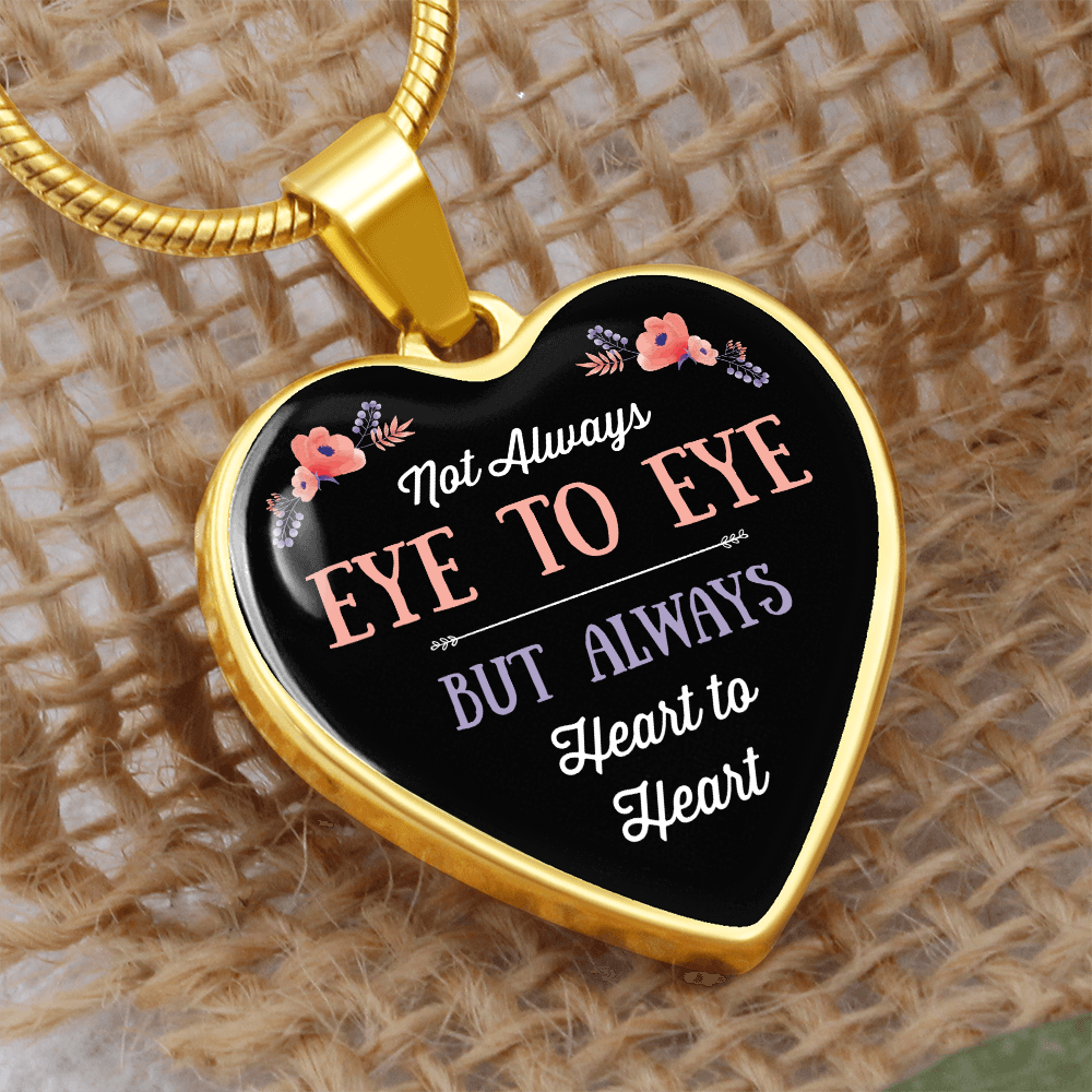 Eye To Eye Heart To Heart Graphic Heart Necklace - Engraved Heart Pendant with Gift Box, Romantic Gift for Loved One