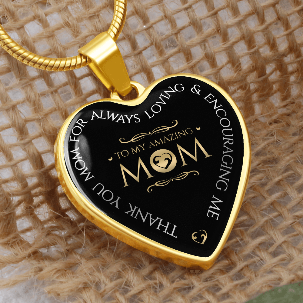 To My Amazing Mom Graphic Heart Necklace - Engraved Heart Pendant with Gift Box, Thank You Gift for Mom