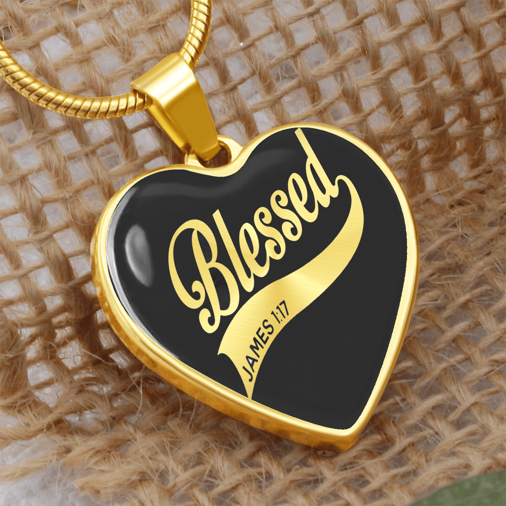 Blessed Graphic Heart Necklace - Engraved Heart Pendant with Gift Box, Faith Gift for Her