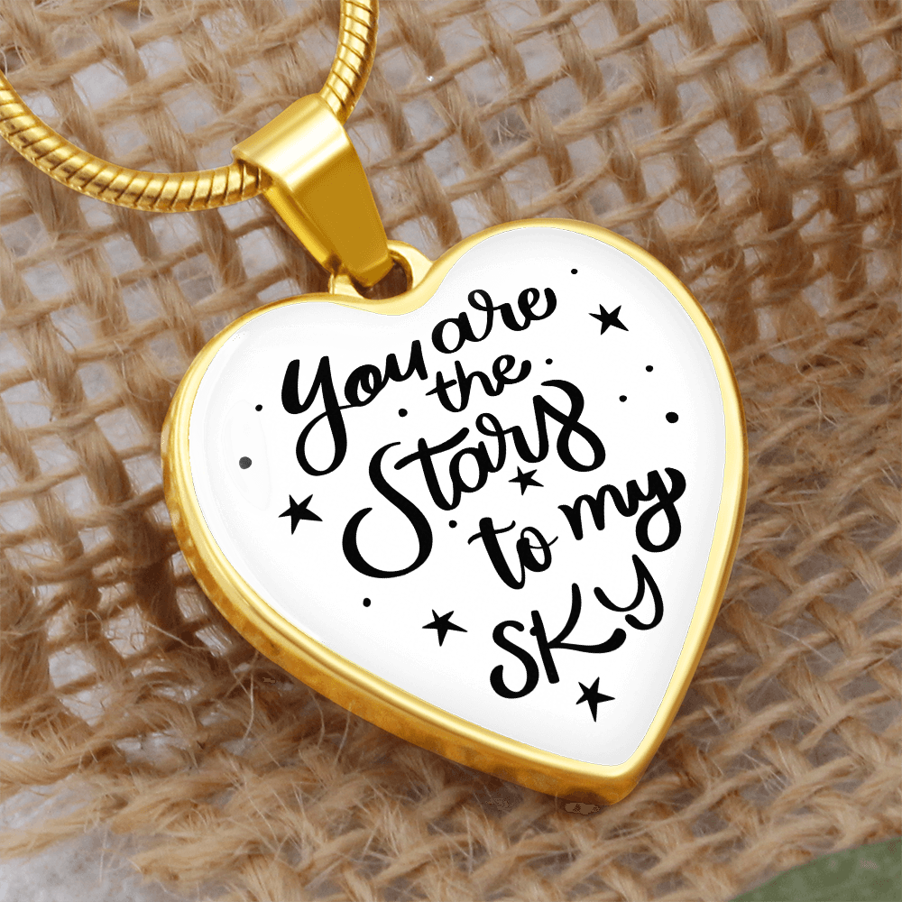 You Are The Stars To My Sky Graphic Heart Necklace - Engraved Heart Pendant with Gift Box, Romantic Gift for Partner