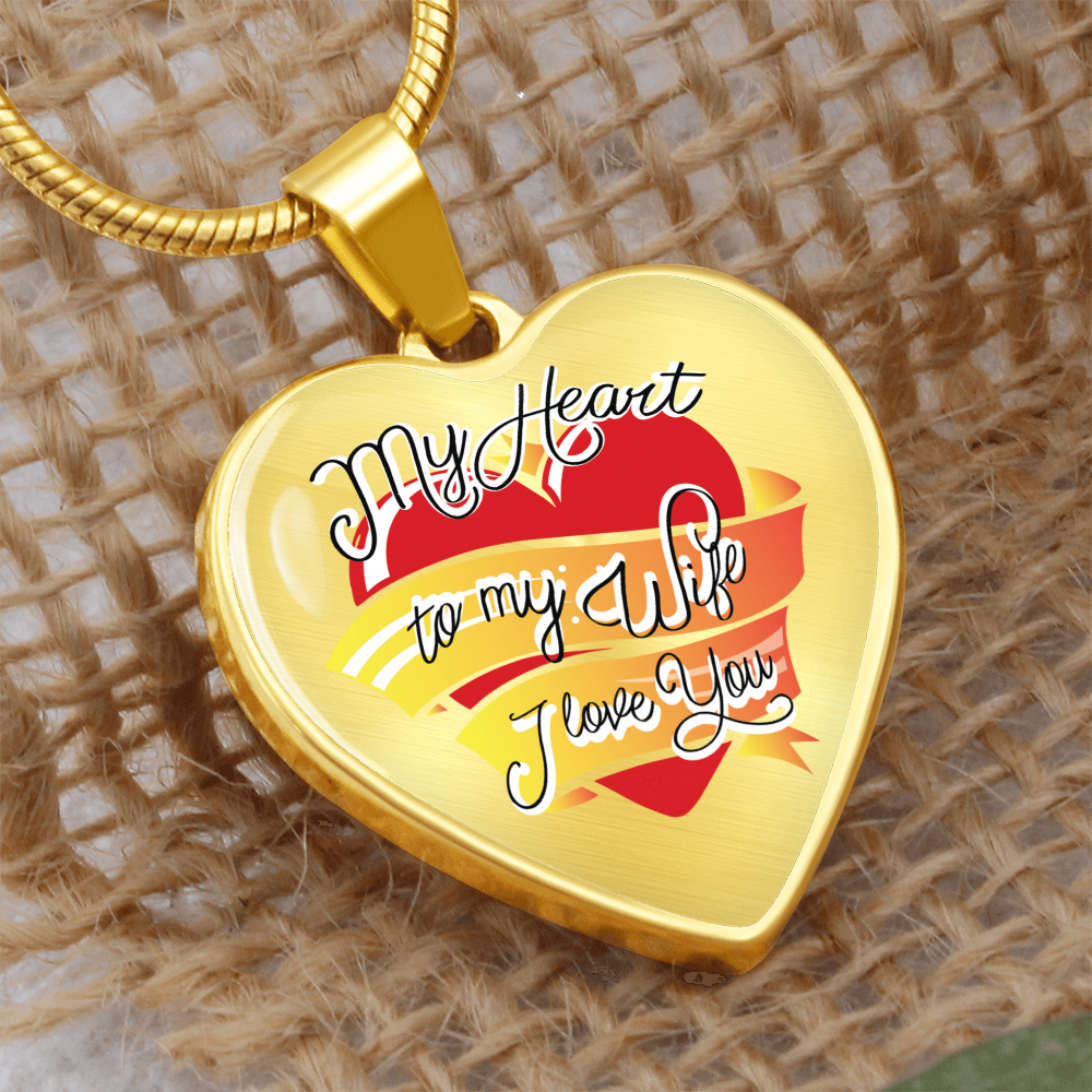 To My Wife Heart Graphic Heart Necklace - Engraved Heart Pendant with Gift Box, Anniversary Gift for Wife