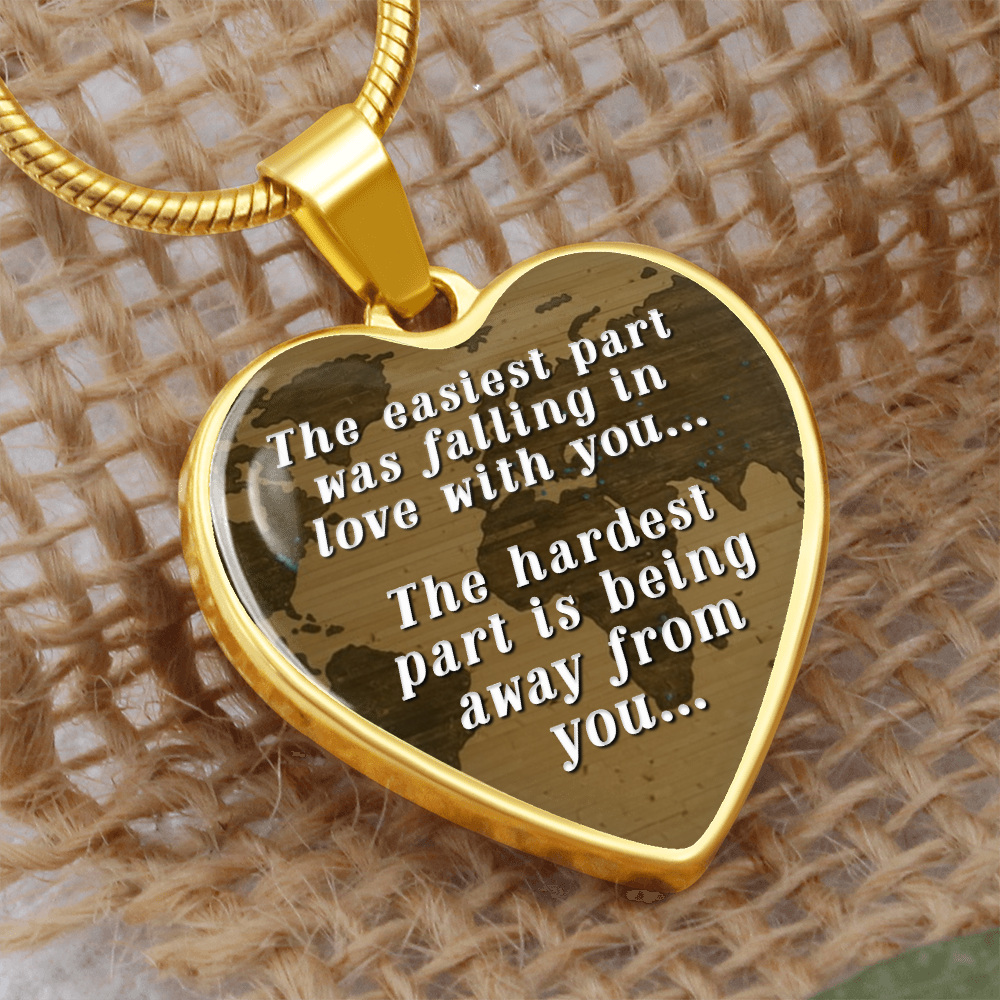 The Easiest Part Was Falling In Love Graphic Heart Necklace - Engraved Heart Pendant with Gift Box, Long Distance Gift for Partner