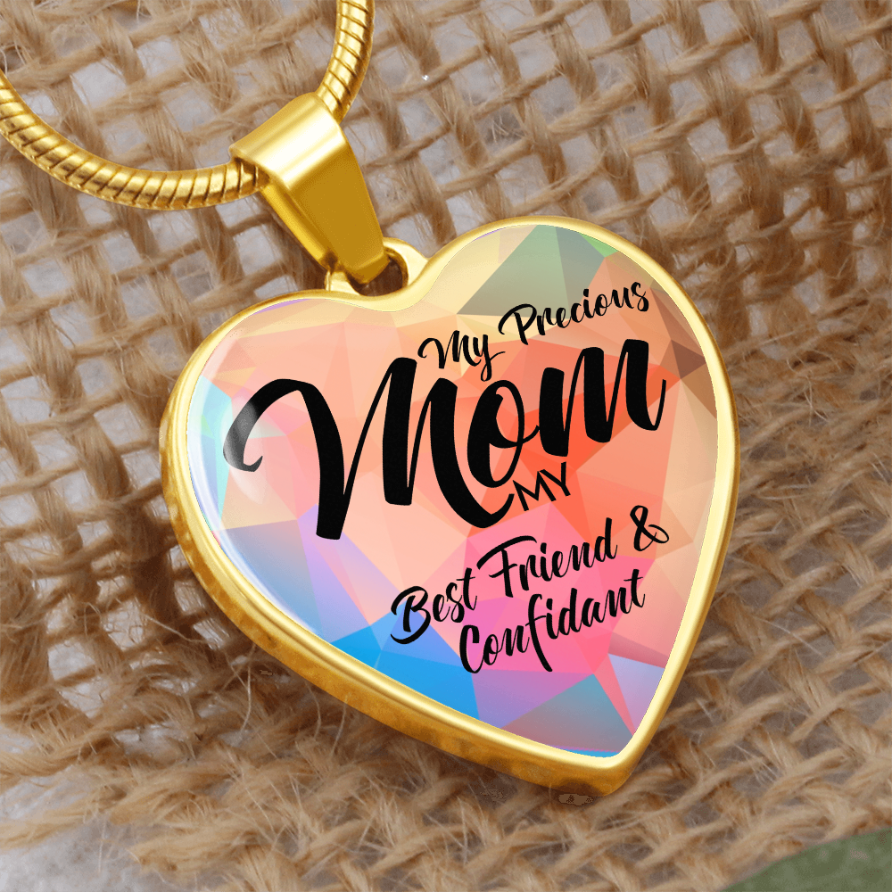My Precious Mom Graphic Heart Necklace - Engraved Heart Pendant with Gift Box, Mother's Day Gift for Mom