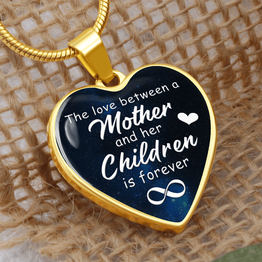 The Love Between Mother And Children Graphic Heart Necklace - Engraved Heart Pendant with Gift Box, Gift for Mom From Children
