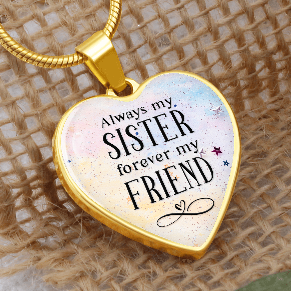 Always My Sister Graphic Heart Necklace - Engraved Heart Pendant with Gift Box, Birthday Gift for Sister