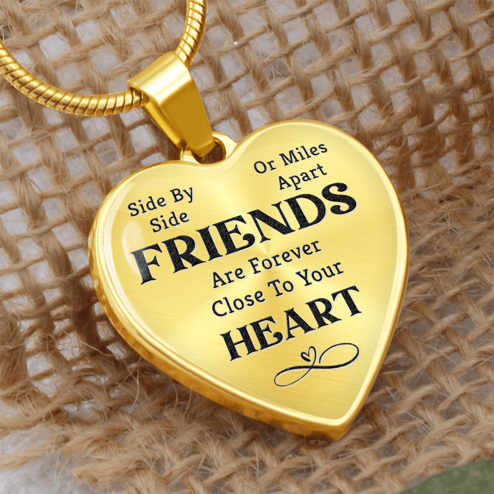 Side By Side Friends Graphic Heart Necklace - Engraved Heart Pendant with Gift Box, Friendship Gift for Best Friend