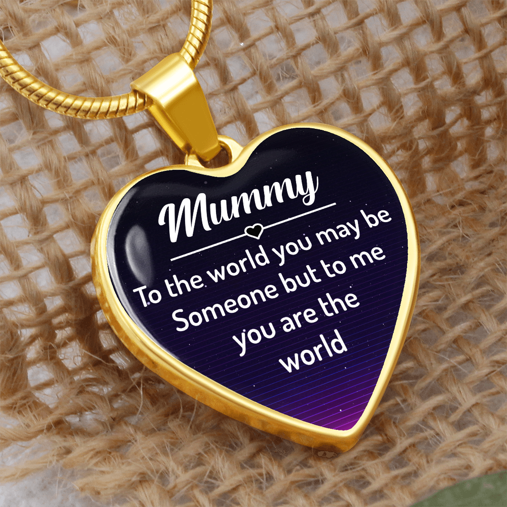 To My Mummy You Are The World Graphic Heart Necklace - Engraved Heart Pendant with Gift Box, Gift for Mum