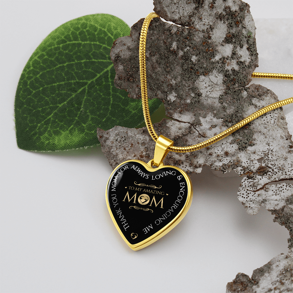 To My Amazing Mom Graphic Heart Necklace - Engraved Heart Pendant with Gift Box, Thank You Gift for Mom