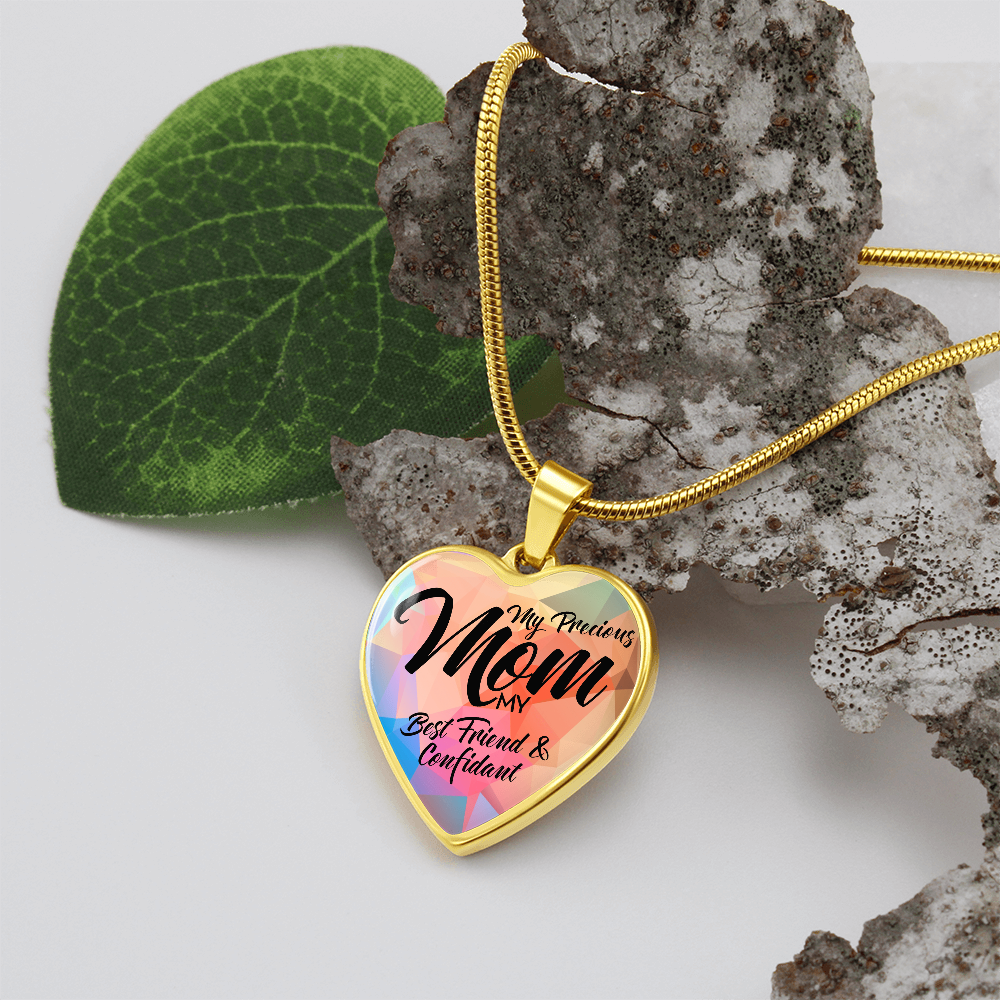 My Precious Mom Graphic Heart Necklace - Engraved Heart Pendant with Gift Box, Mother's Day Gift for Mom