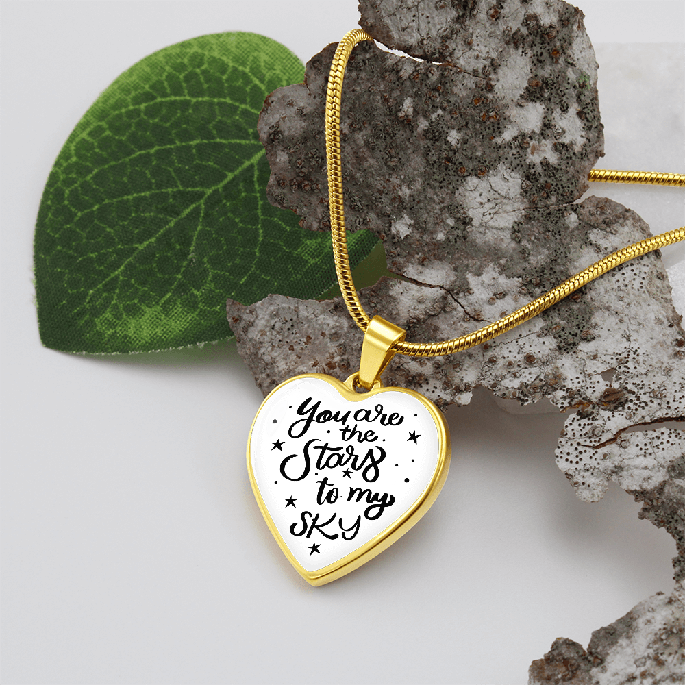 You Are The Stars To My Sky Graphic Heart Necklace - Engraved Heart Pendant with Gift Box, Romantic Gift for Partner