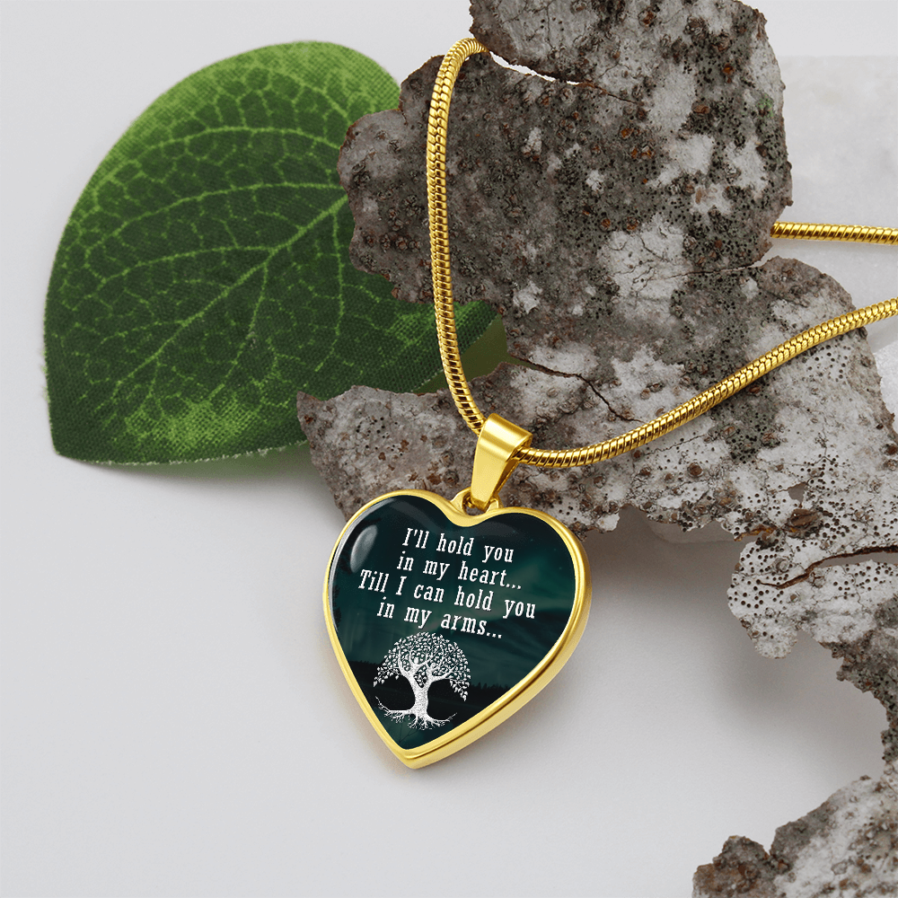 I'll Hold You In My Heart Graphic Heart Necklace - Engraved Heart Pendant with Gift Box, Anniversary Gift for Partner