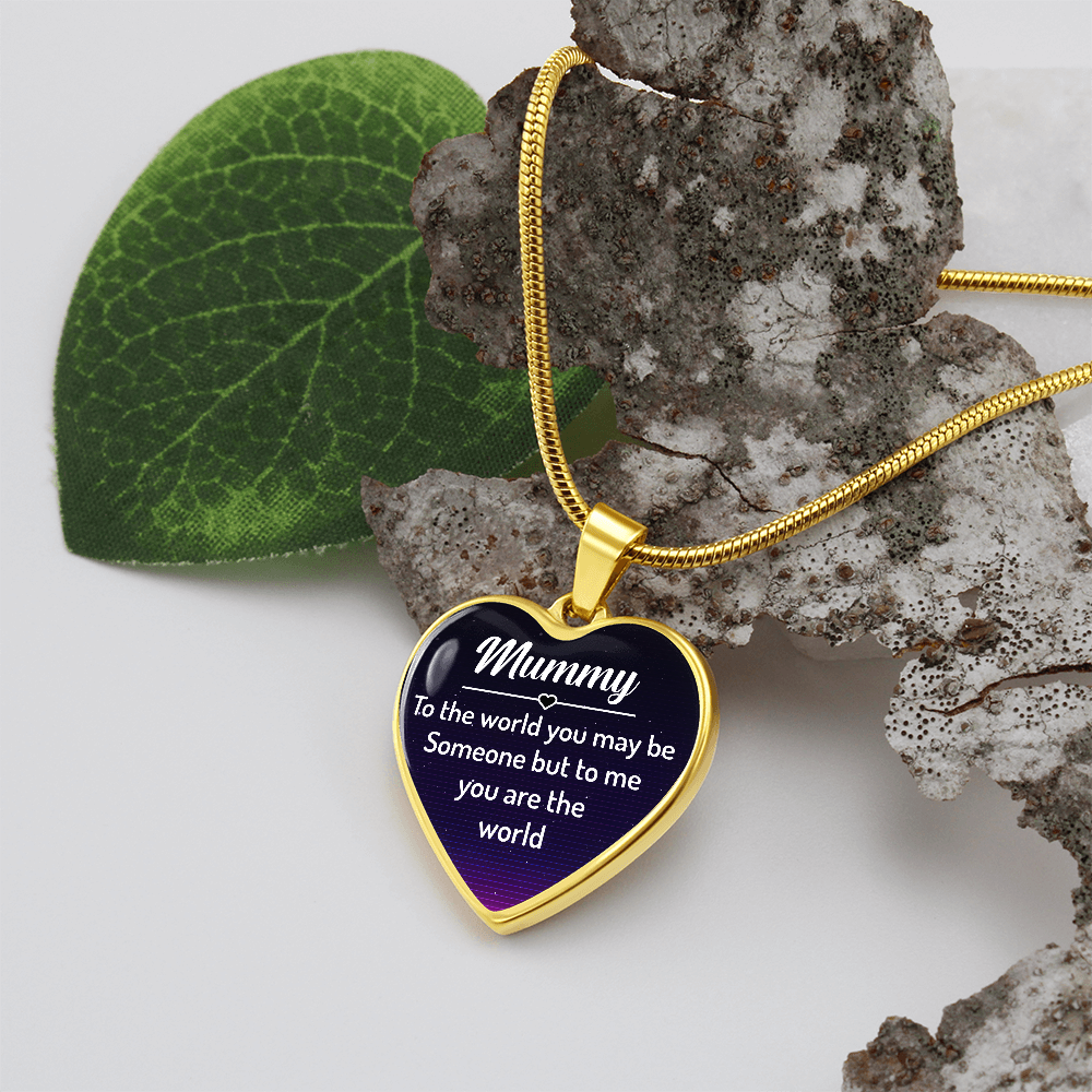 To My Mummy You Are The World Graphic Heart Necklace - Engraved Heart Pendant with Gift Box, Gift for Mum
