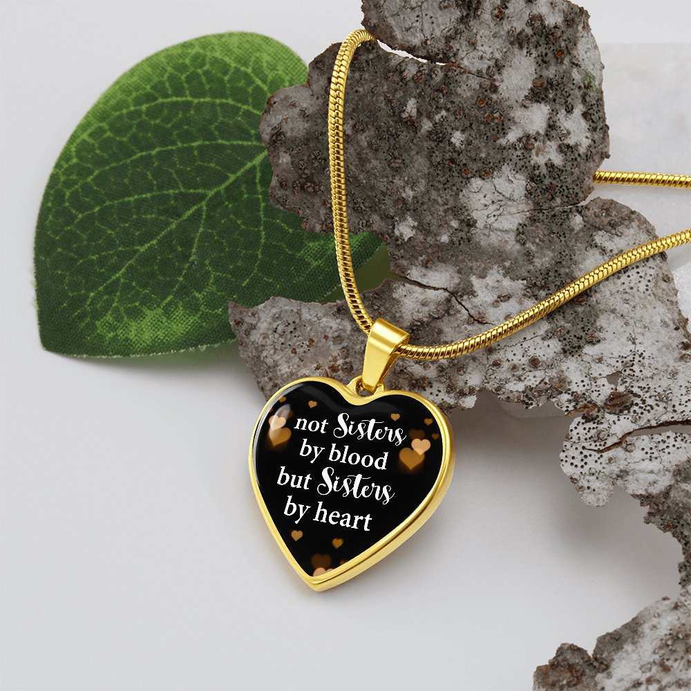 Not Sisters By Blood But Sisters By Heart Graphic Heart Necklace - Engraved Heart Pendant with Gift Box, Gift for Best Friend