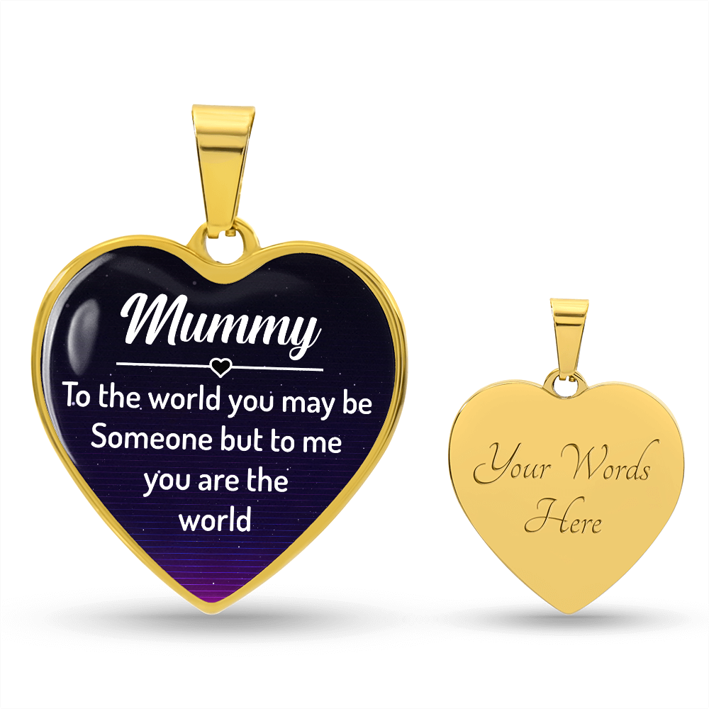 To My Mummy You Are The World Graphic Heart Necklace - Engraved Heart Pendant with Gift Box, Gift for Mum