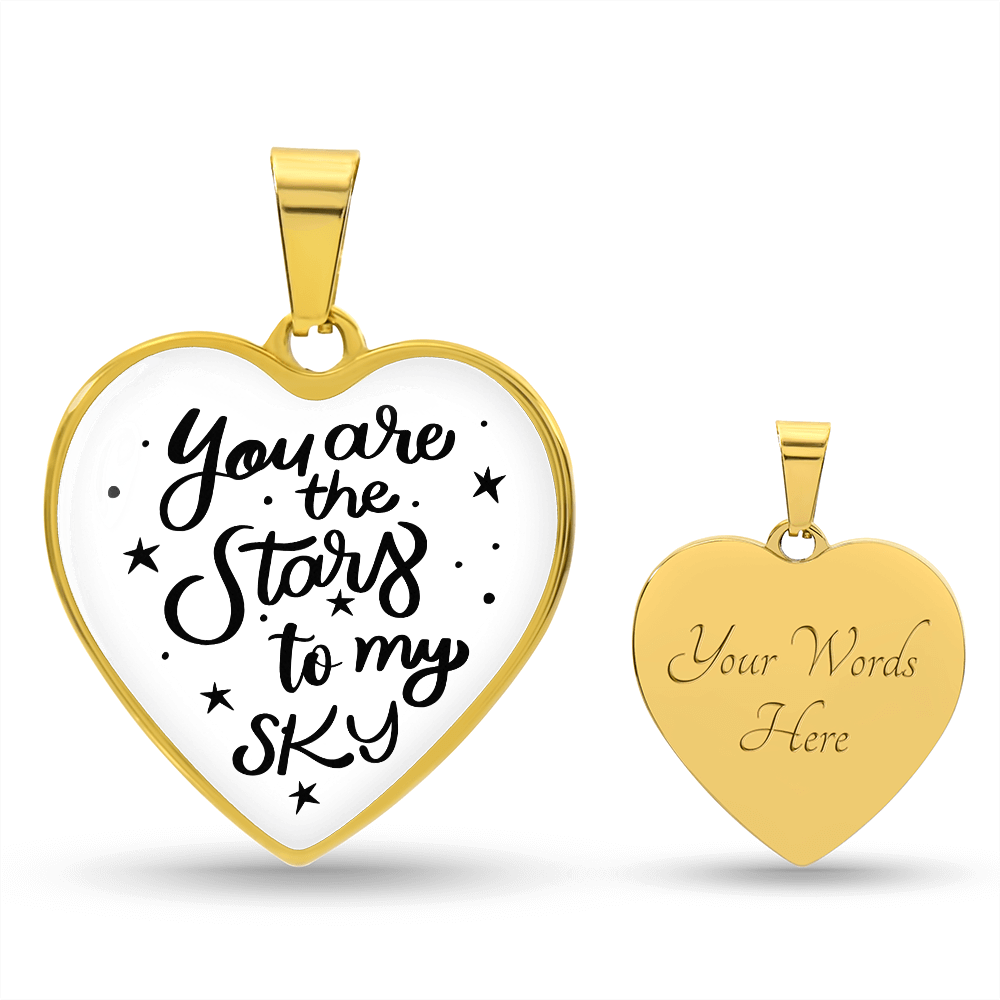 You Are The Stars To My Sky Graphic Heart Necklace - Engraved Heart Pendant with Gift Box, Romantic Gift for Partner