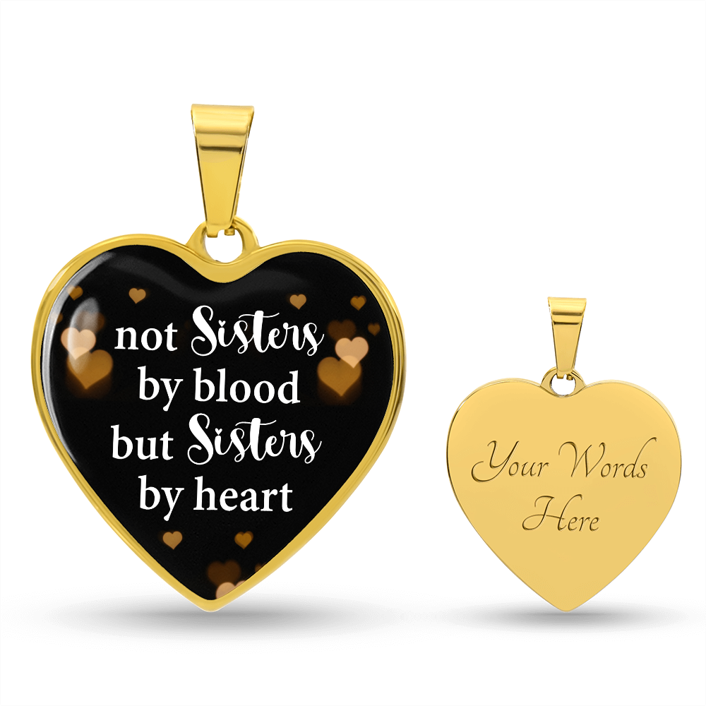 Not Sisters By Blood But Sisters By Heart Graphic Heart Necklace - Engraved Heart Pendant with Gift Box, Gift for Best Friend