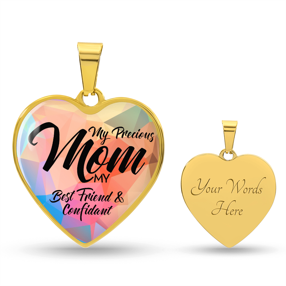 My Precious Mom Graphic Heart Necklace - Engraved Heart Pendant with Gift Box, Mother's Day Gift for Mom