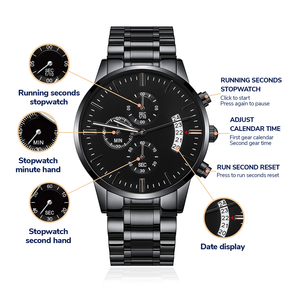 Ride Safe Daddy — Engraved Black Chronograph Watch