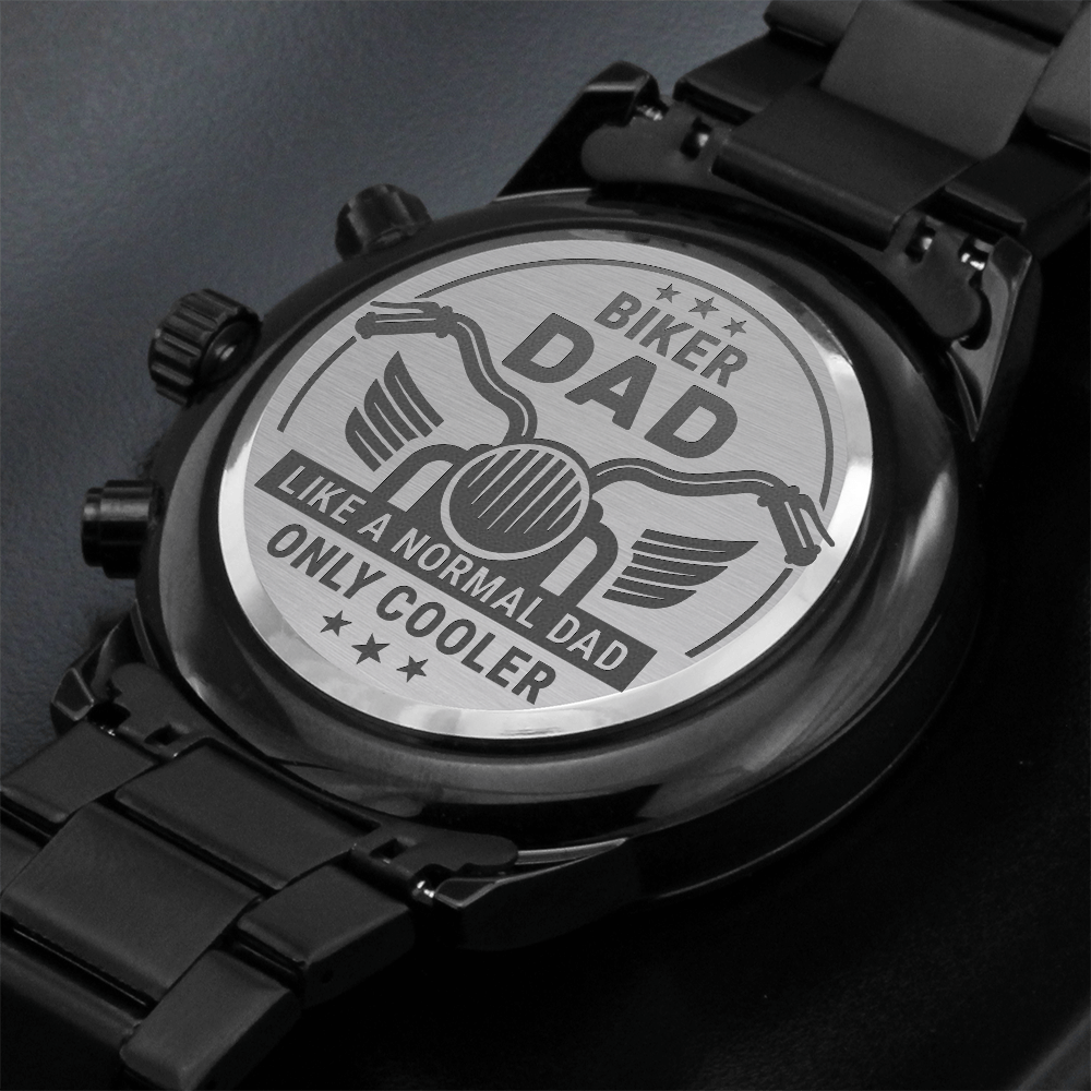 Biker Dad — Engraved Black Chronograph Watch