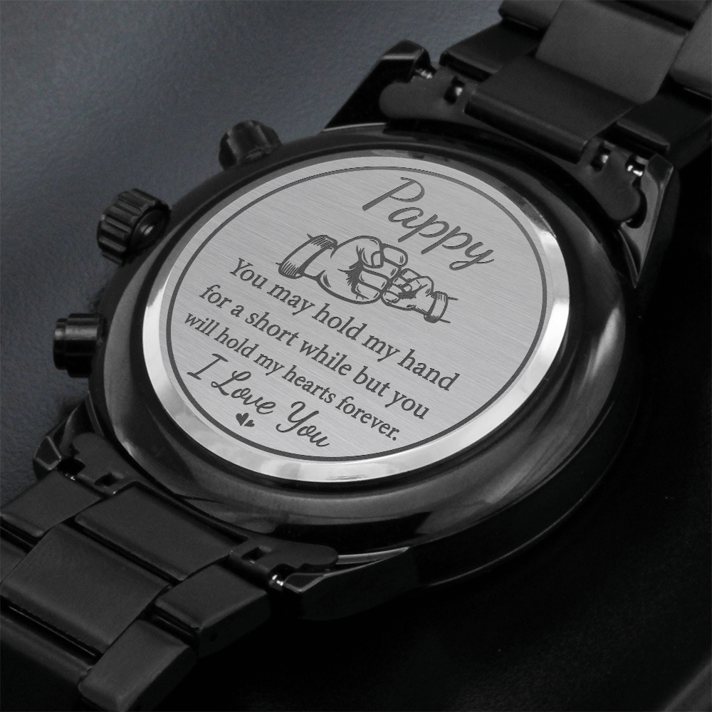 Pappy — Engraved Black Chronograph Watch