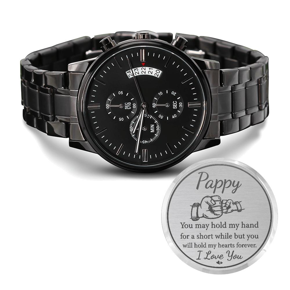 Pappy — Engraved Black Chronograph Watch