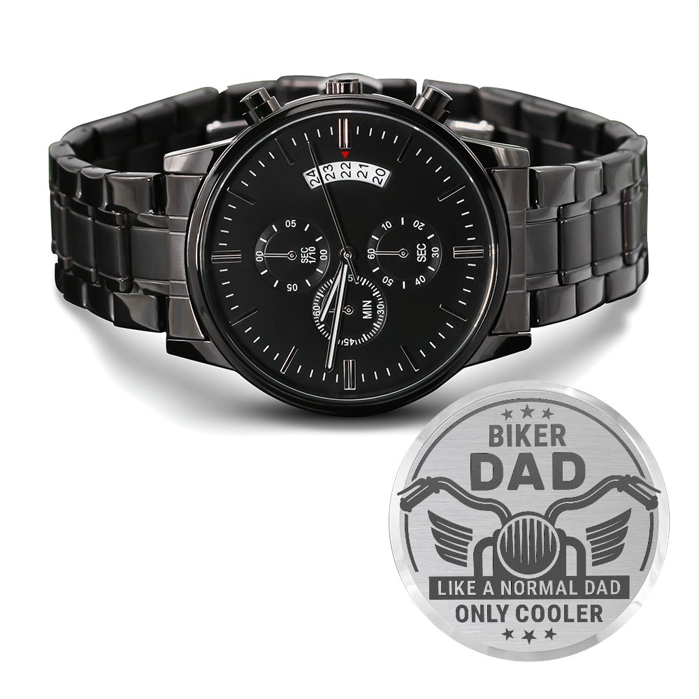 Biker Dad — Engraved Black Chronograph Watch