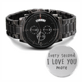Every Second I Love You More — Engraved Black Chronograph Watch