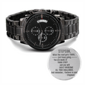 Stepson, When The Road Gets Tough — Engraved Black Chronograph Watch