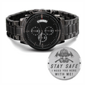 Stay Safe, Firefighter — Engraved Black Chronograph Watch