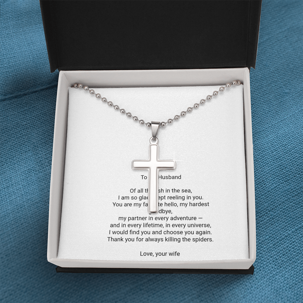 To My Husband — Artisan Cross Necklace with Message Card, Romantic Christmas Gift for Husband