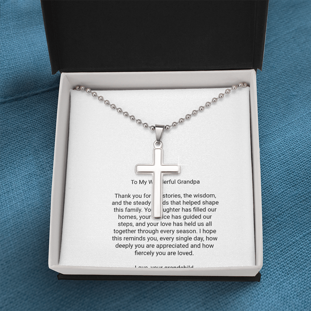 To My Grandpa — Artisan Cross Necklace with Message Card, Christmas Gift for Grandpa