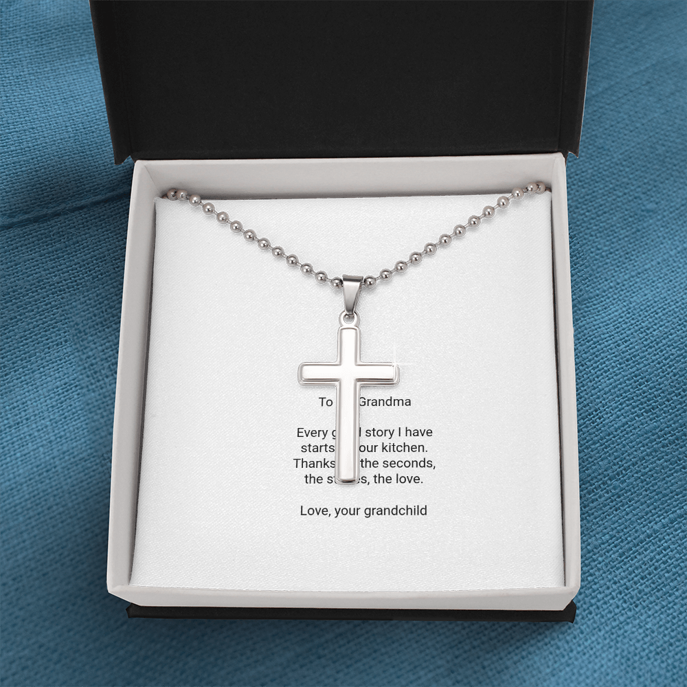 To My Grandma — Artisan Cross Necklace with Message Card, Funny Christmas Gift from Grandkids