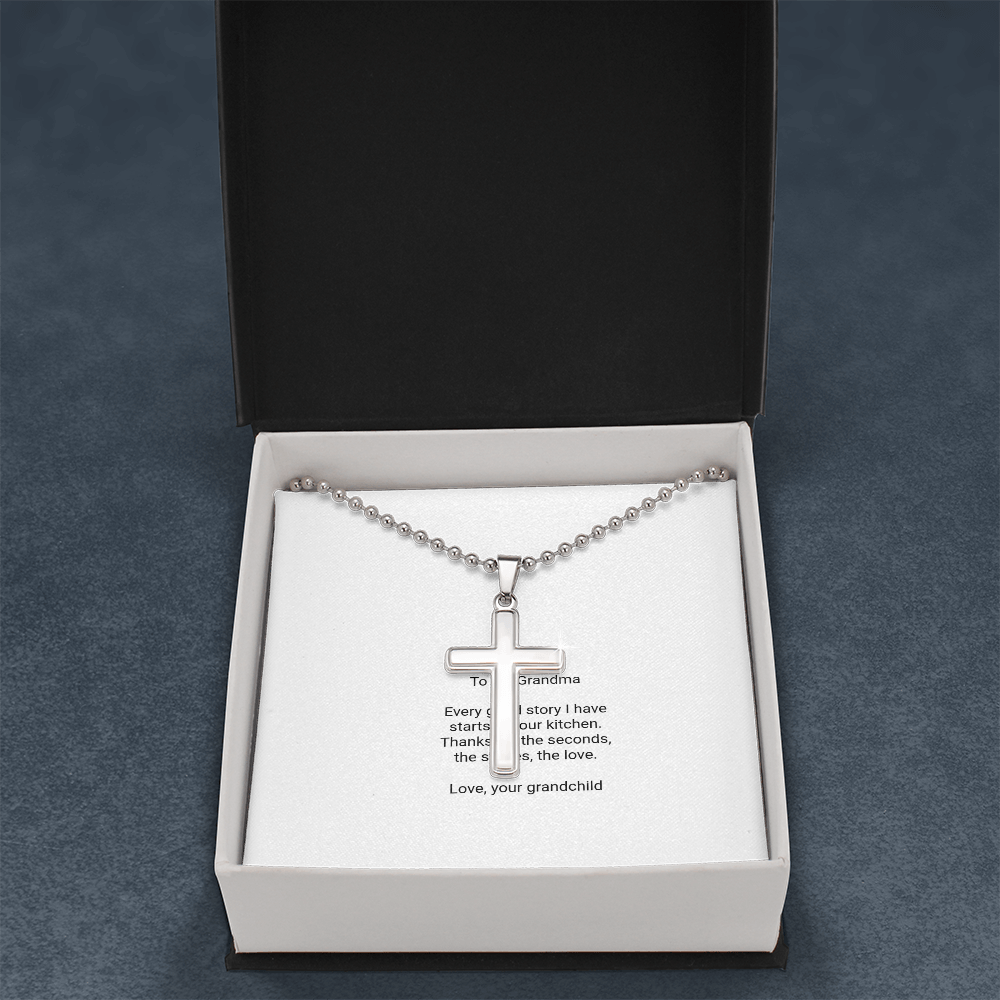 To My Grandma — Artisan Cross Necklace with Message Card, Funny Christmas Gift from Grandkids