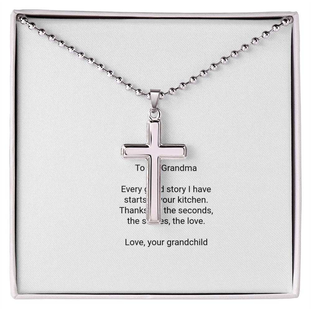 To My Grandma — Artisan Cross Necklace with Message Card, Funny Christmas Gift from Grandkids